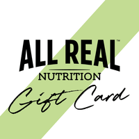 All Real Nutrition gift card with a green diagonal stripe on a white background