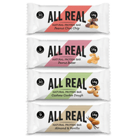 All Real Nut Lovers Mixed Pack with Peanut Choc Chip, Peanut Butter, Cashew Cookie Dough and Almond & Vanilla protein bars
