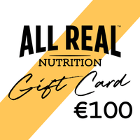 All Real Nutrition gift card worth €100 with a yellow and white background