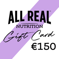 All Real Nutrition gift card worth €150 on a purple and white background