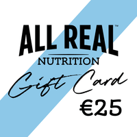 All Real Nutrition gift card worth €25 with a blue and white background
